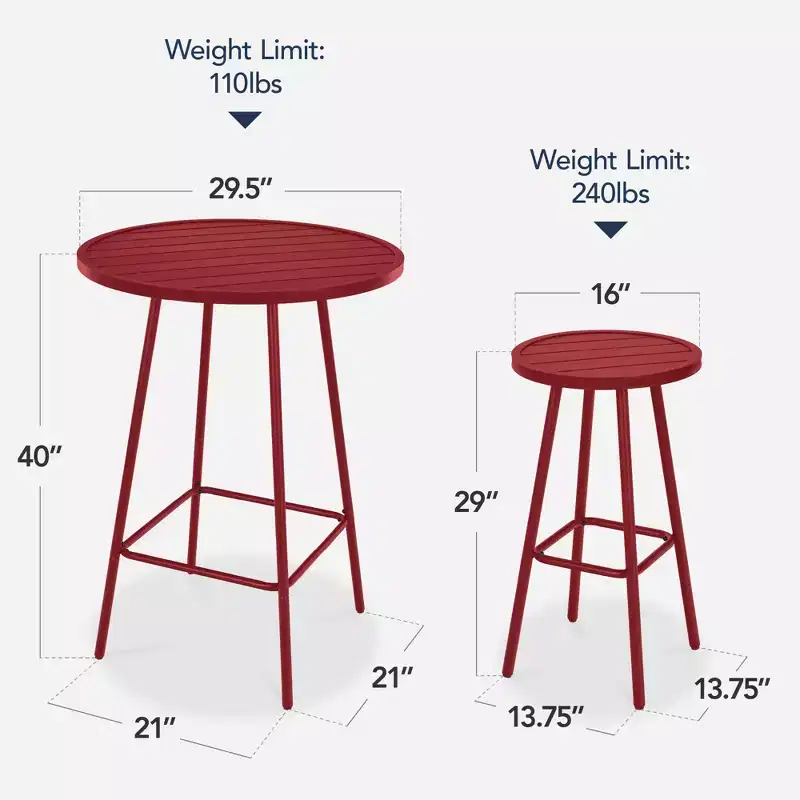 Best Choice Products 3-Piece Steel Patio Bar Height Round Bistro Set w/ Backless Stools, Slatted Design