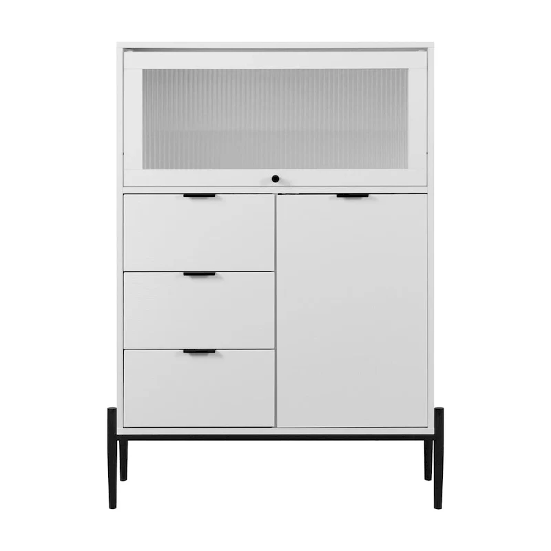 Black Farmhouse-Style Kitchen Pantry Cabinet with Wine Rack