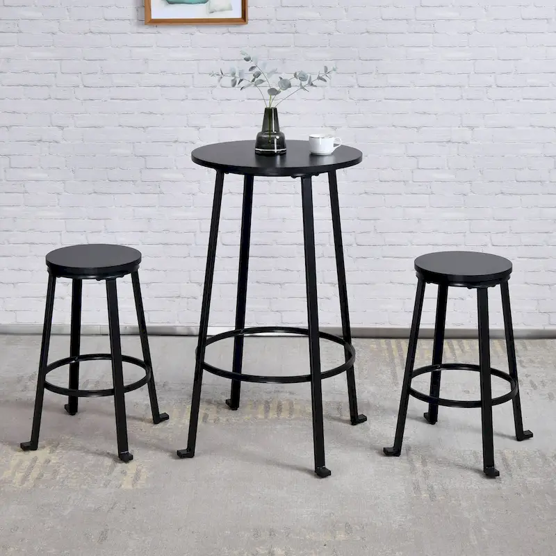 Modern Industrial 3-Piece Bistro Pub Metal Bar Table Set