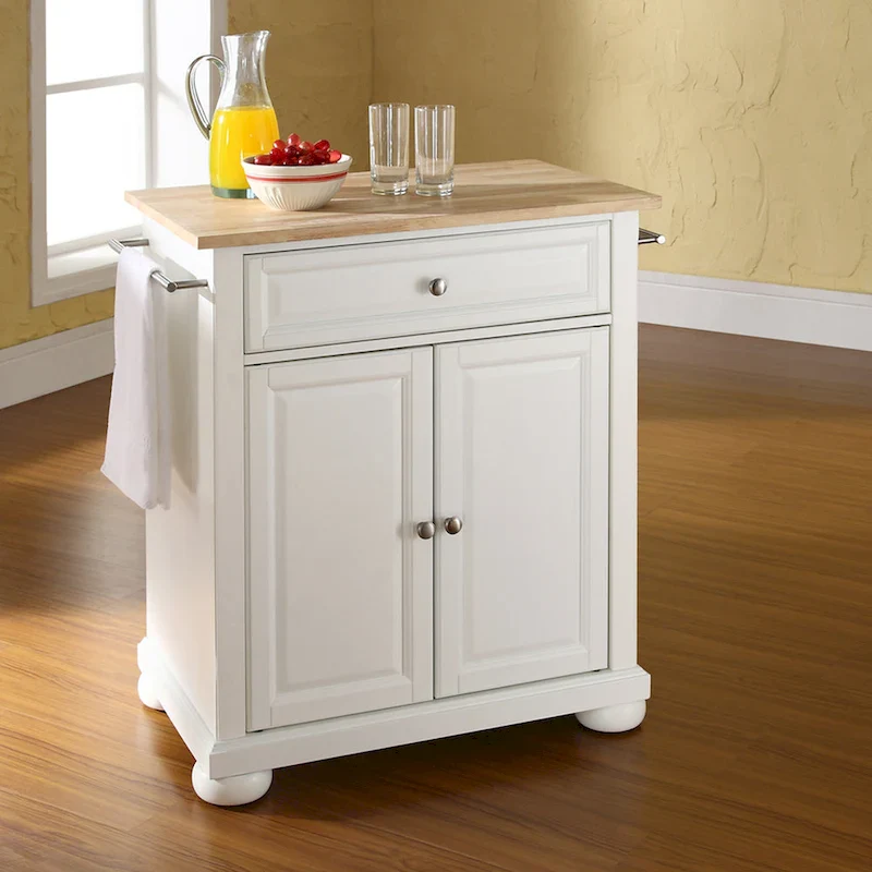 Alexandria Wood Top Portable Kitchen Island in White Finish - 18d x 31w x 33.5h