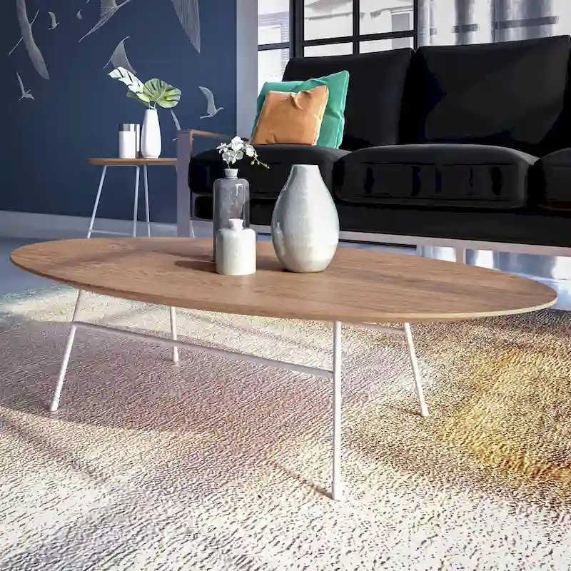 Modern Oval Coffee Table with Steel Frame