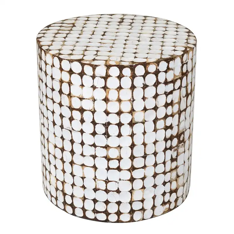 Round Coconut Shell Mosaic Accent Table by East at Main