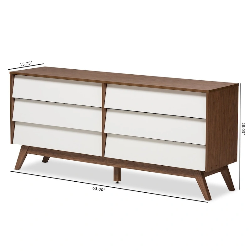 Mid-Century White and Brown Dresser by Baxton Studio