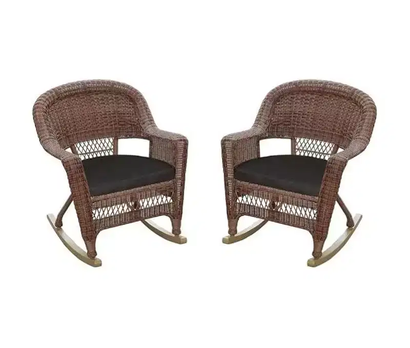 HomeStock Honey Wicker Chair with Black Cushion - Set of 4