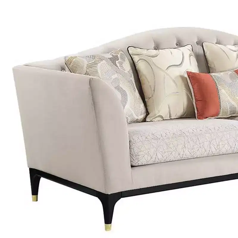 71" Tayden Sofas Beige Velvet: Acme Furniture, Crystal Tufting, Gold Accents