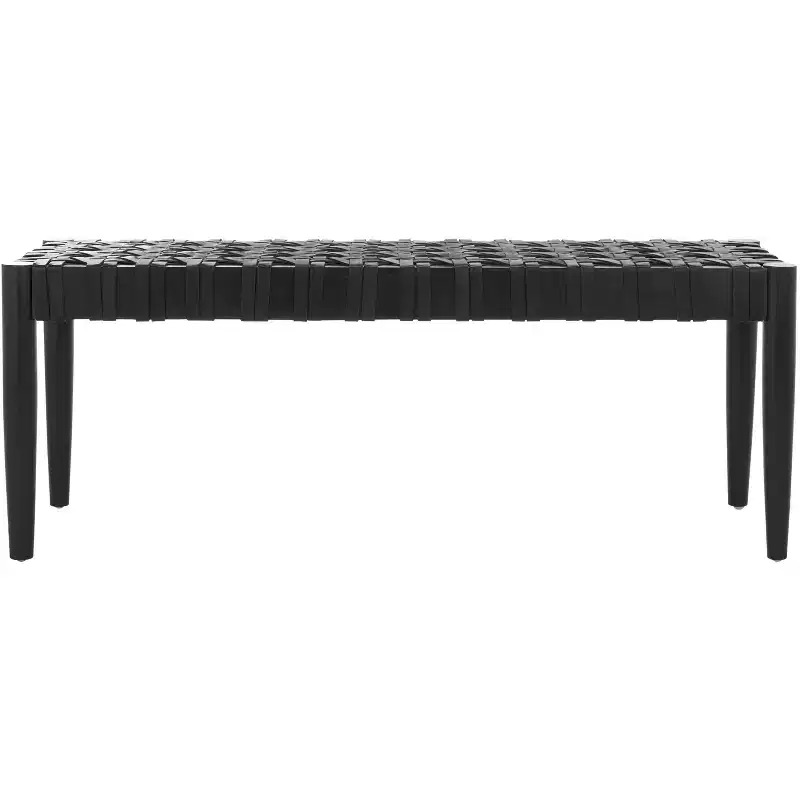 Walda Leather Woven Bench - BCH4000 - Black - Safavieh