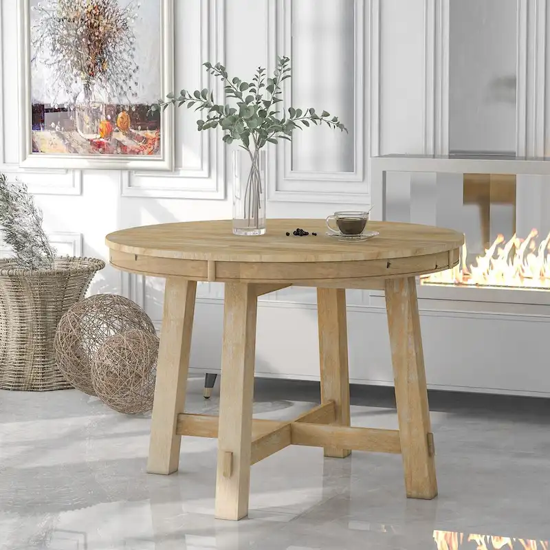 Round Extendable Wood Kitchen Dining Table with 16  Leaf