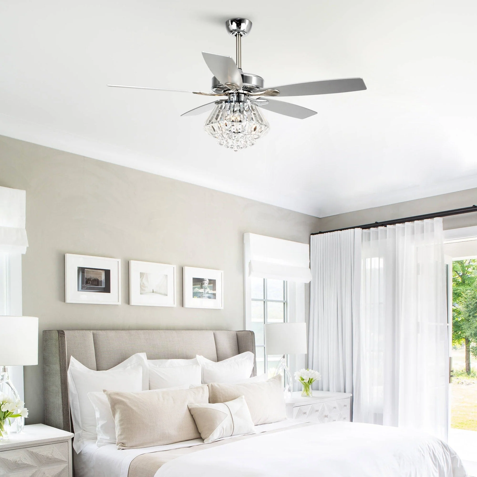 Modern Chrome 52-inch Crystal Chandelier Ceiling Fan with Remote