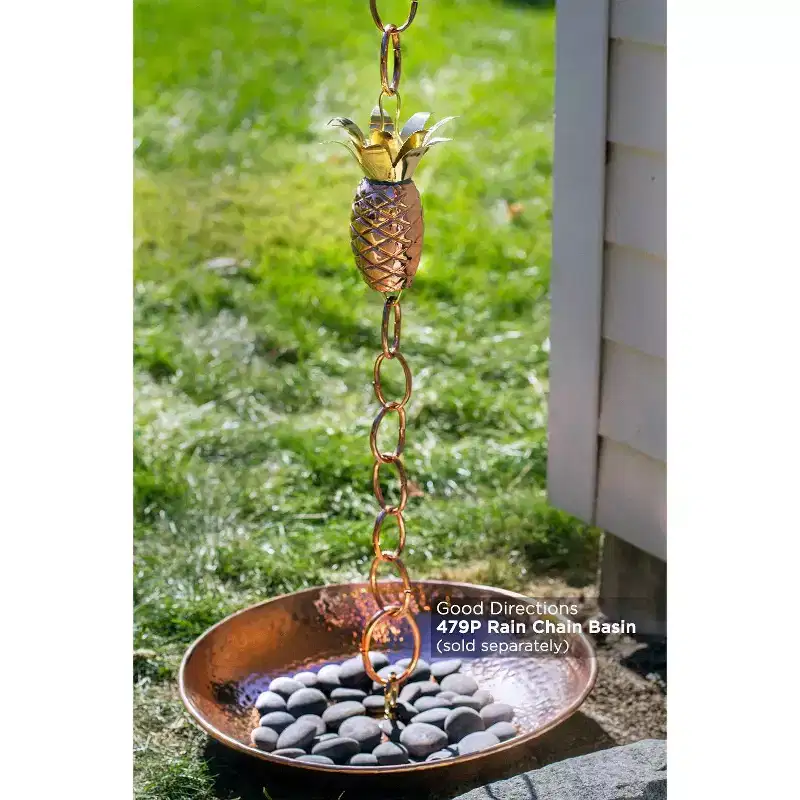 8.5ft Pure Copper Pineapple Rain Chain - Good Directions: Decorative Gutter Downspout Alternative, Easy Install