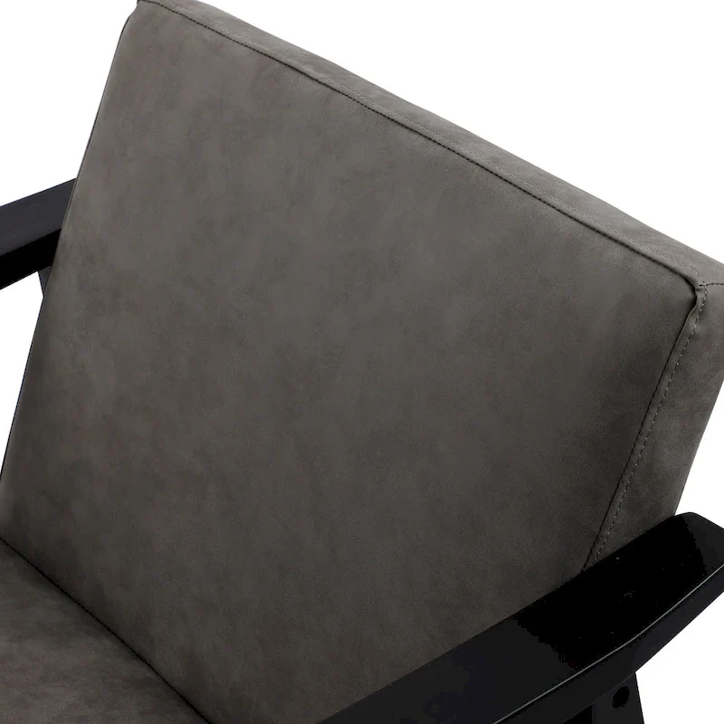 Faux Leather Accent Chair Solid Wood Armchair in Black Finish