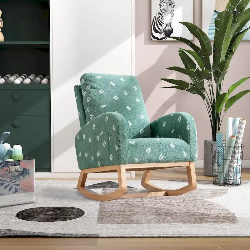 Green 26.8 Upholstered High Back Rocking Chair with Side Pocket