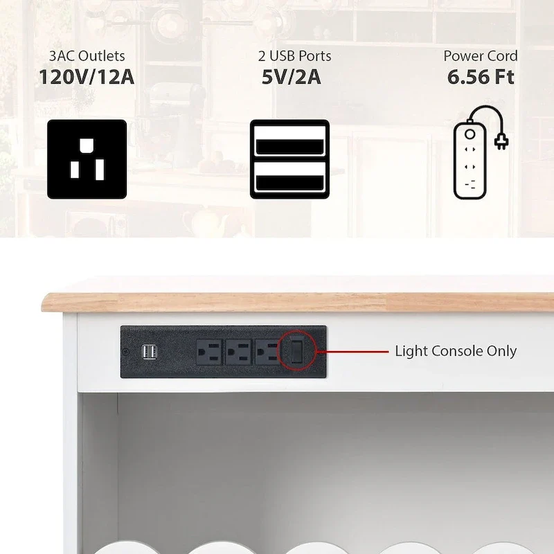 Multi-Functional Kitchen Island Cart with Drop Leaf, LED Light, and Power Outlets