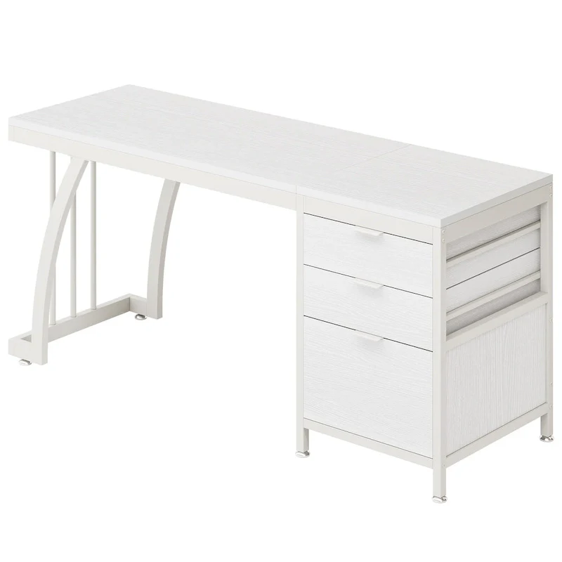 59-inch Wood/ Metal Computer Desk Writing Table with 3 Reversible Drawers