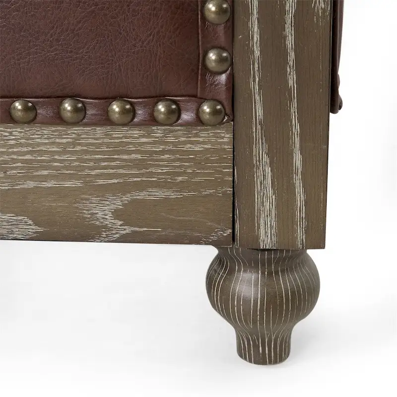 Retro 3 Seat PU Sofa with Wooden Frame and Legs