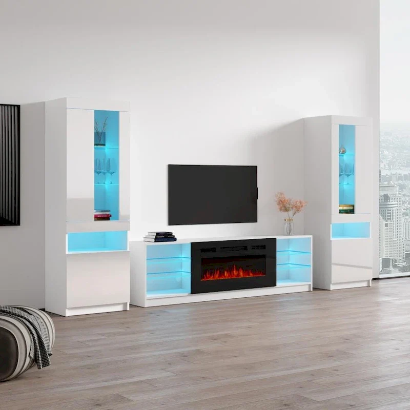Boston 01 Electric Fireplace Modern Wall Unit Entertainment Center