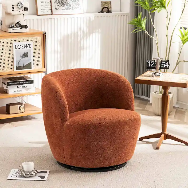 Single Fabric Modern Accent Chair 360 Degree Rotation Swivel Barrel Chairs