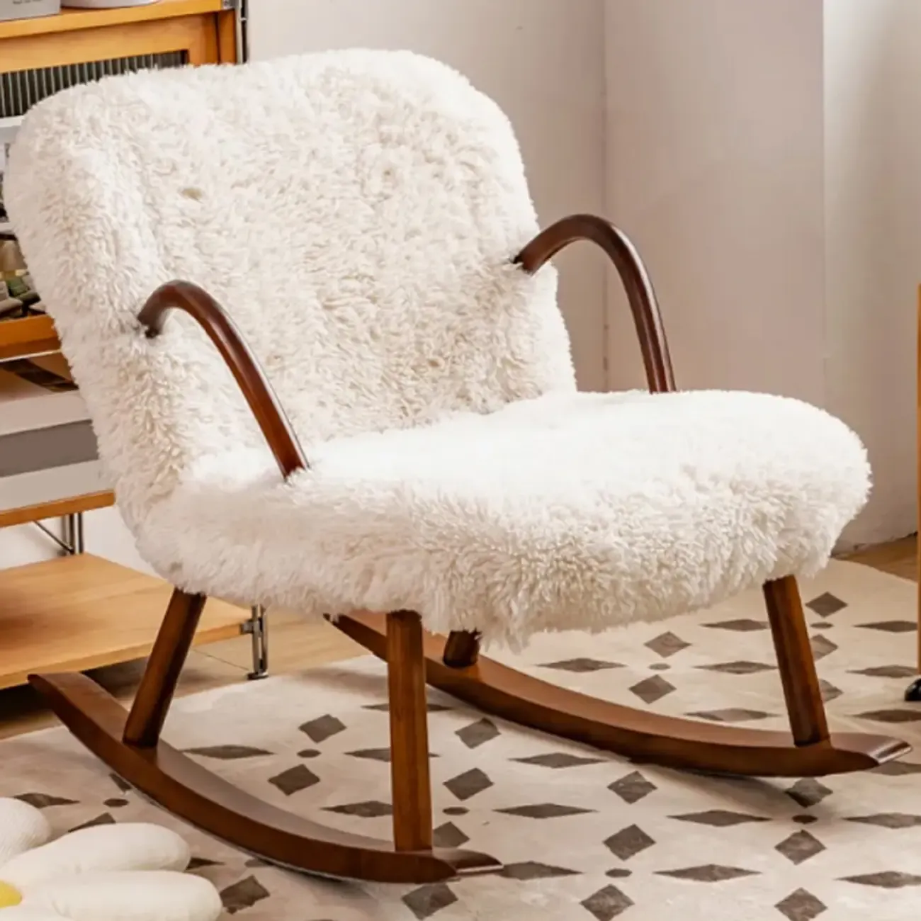 Stationary Solid Wood Rocking Chair with Ottoman & Track Arms