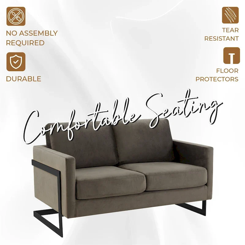 Upholstered Loveseat Sofa in Velvet Fabric with Removable Cushions and Stainless Steel Frame