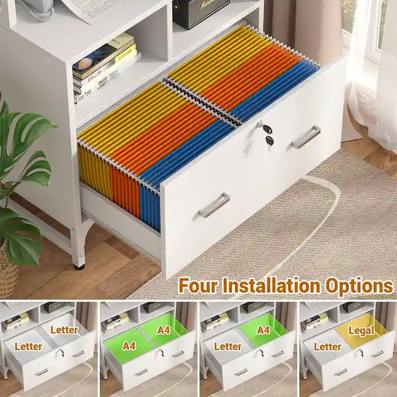 File Cabinet with Charging Station, Vertical Filing Cabinet with Lock & Large Drawer