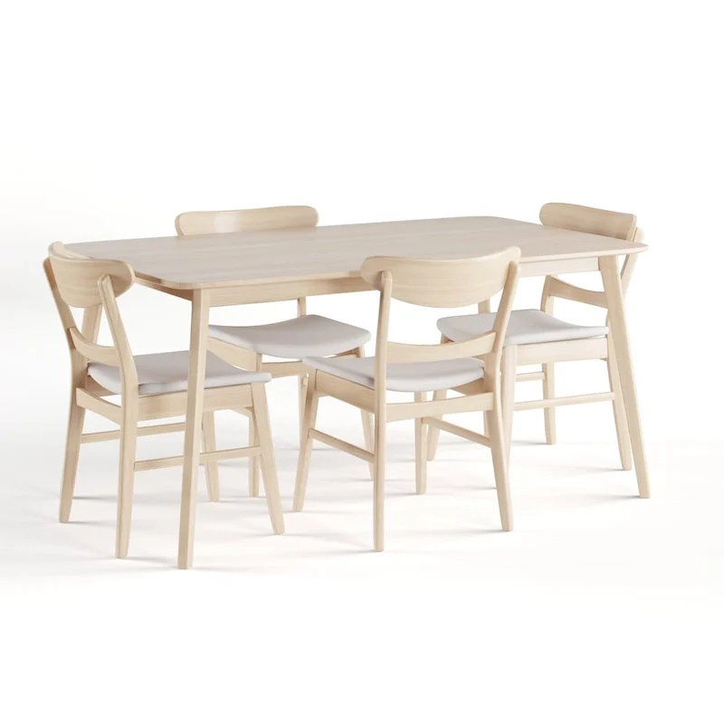 Mid-Century 5-Piece Dining Set, Walnut & Oak Finish, Upholstered Chairs