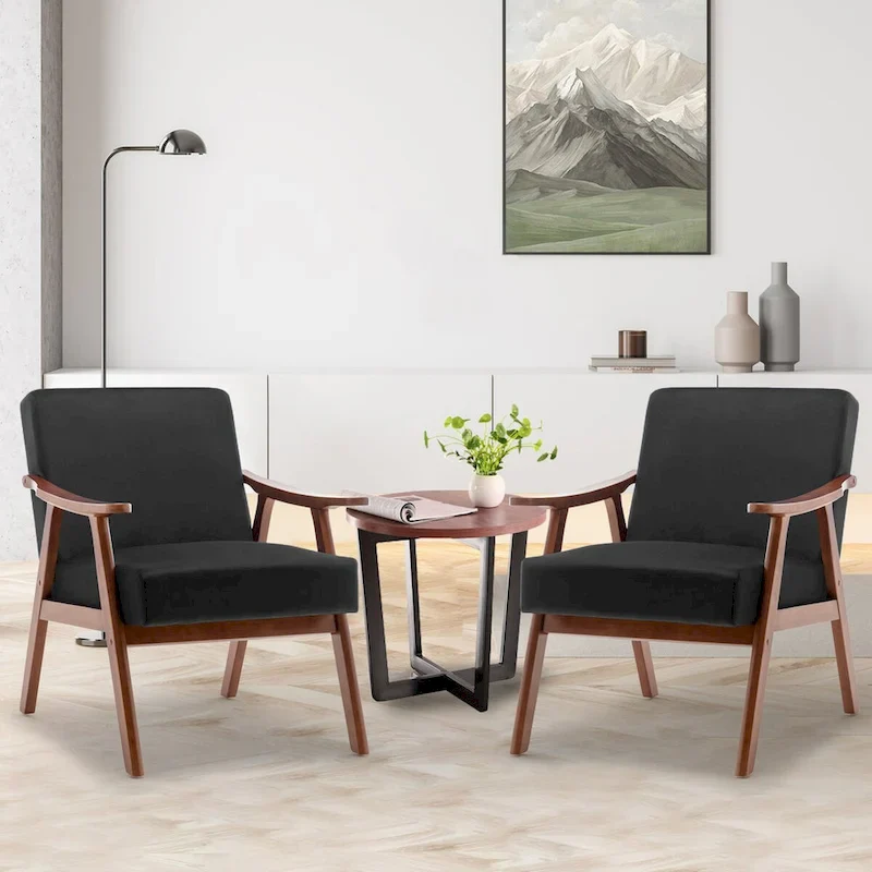 Mid-Century Modern Accent Chair with Solid Wood Frame, Set of 1