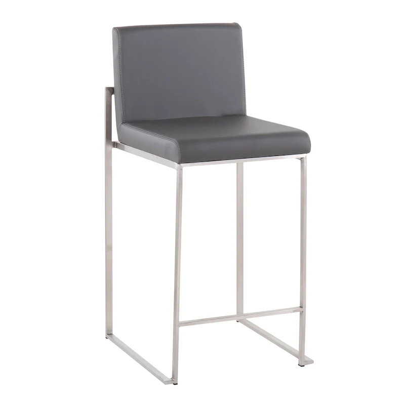Black/Grey/White High Back Upholstered Counter Stool, Set of 2, 1-Person