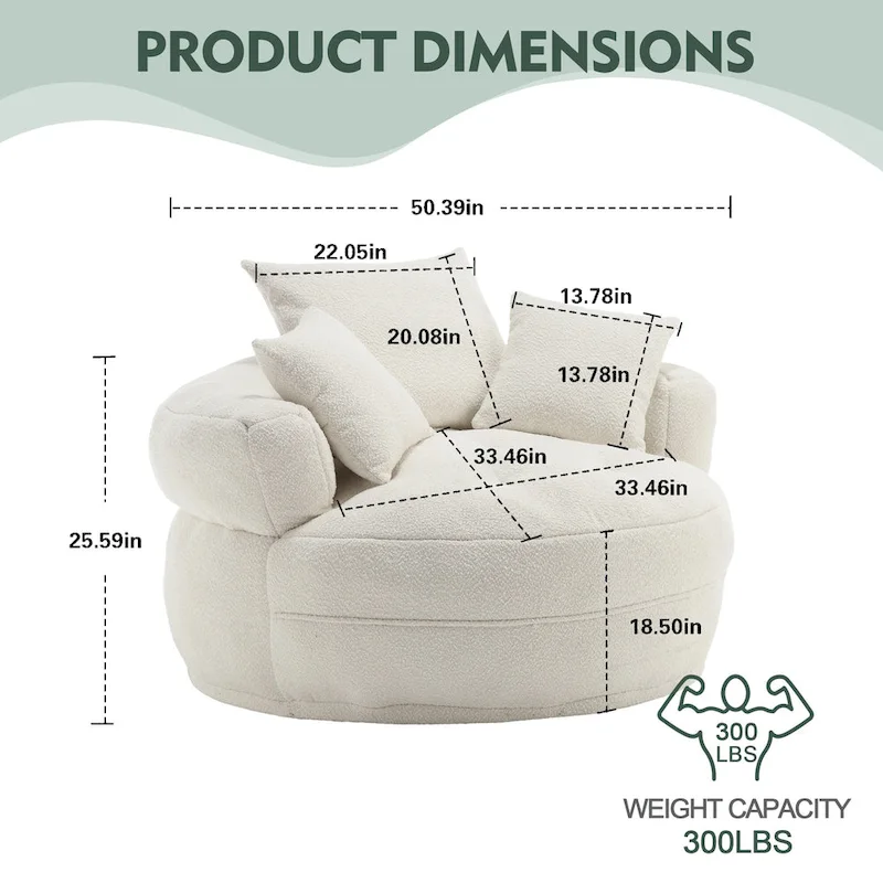 Oversized Round Fabric Lounge Chair with Curved Back