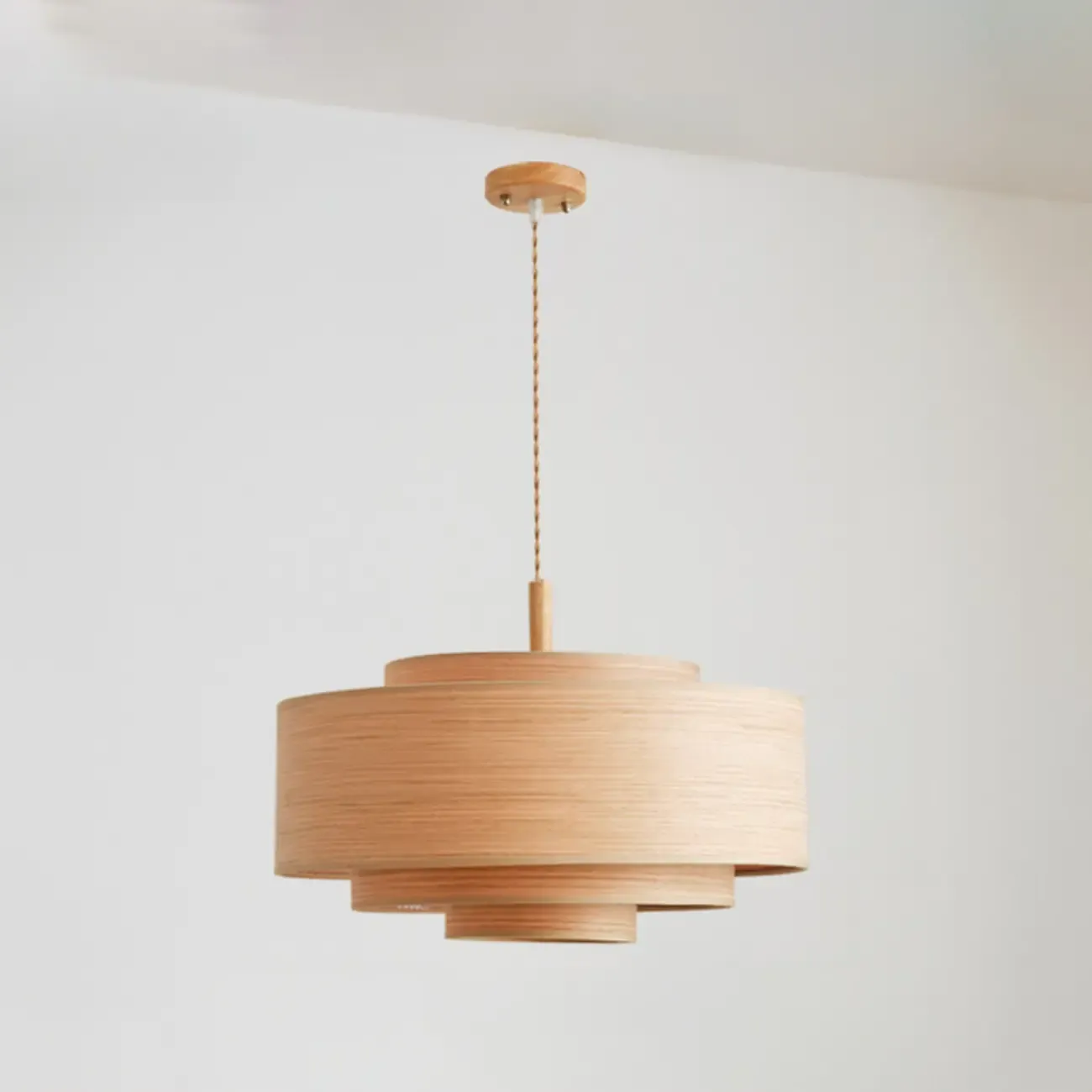 3 Tiers Solid Wood Pendant Lighting Adjustable Height