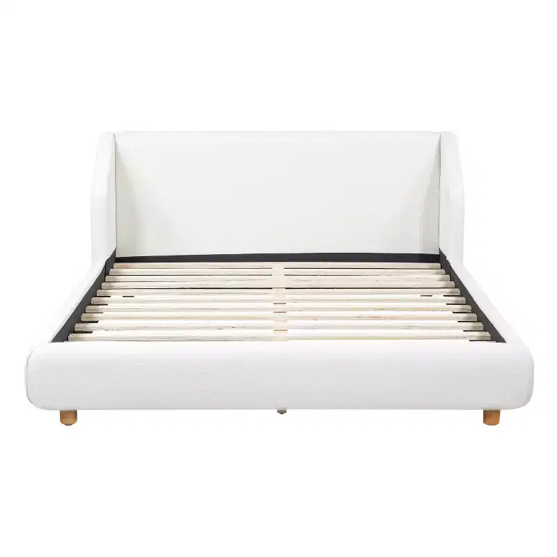 Christopher Knight Home Sade Modern Wooden Boucl Upholstered Bed Frame with Extra-Wide Wingback Headboard