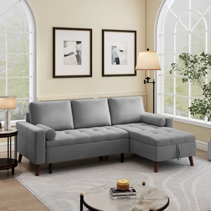 Grey/Green 3-Seat Reversible Sleeper Sectional Sofa with Storage