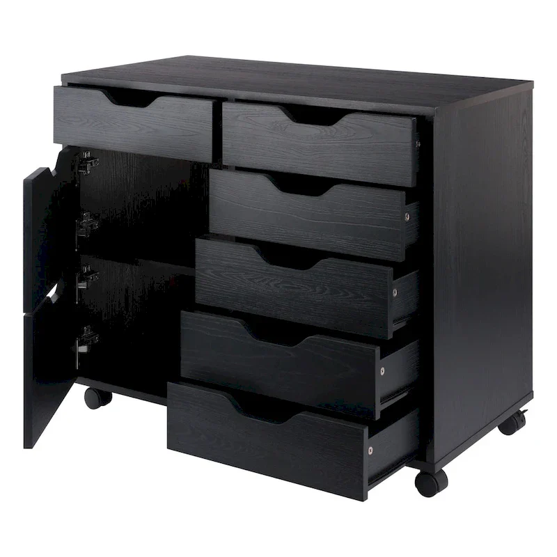 Black Lacquer 6-Drawer Mobile Storage Cabinet, Single User