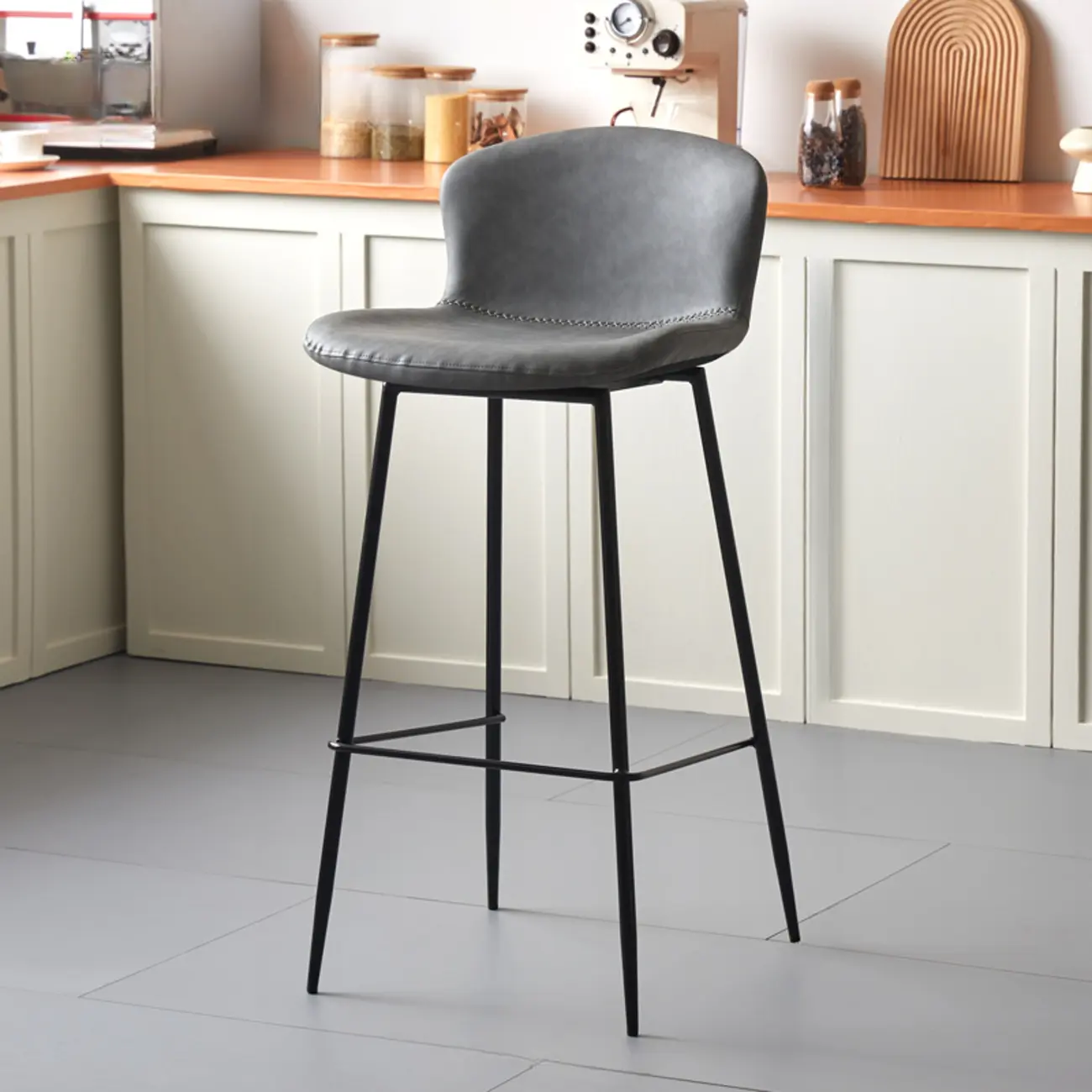 Modern Metal Frame Leather Cushion Low Back Bar Stool