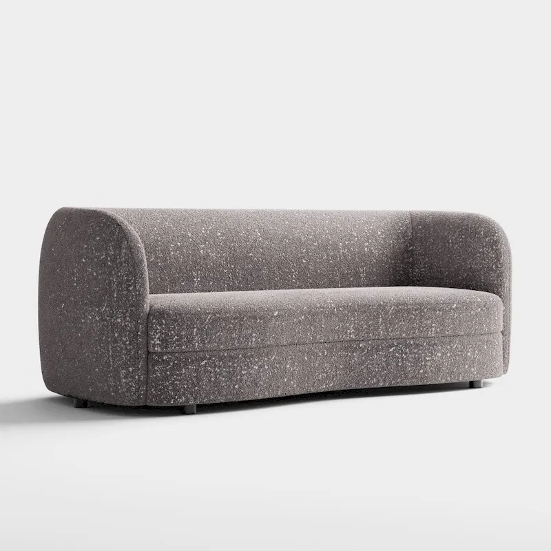 Modern Curved Arms Boucle Sofa with Kidney Style Seat