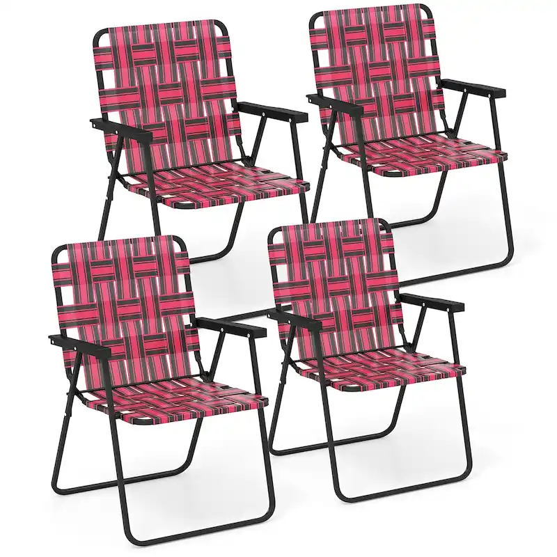 Gymax Set of 4 Patio Folding Web Chair Set Portable Beach Camping