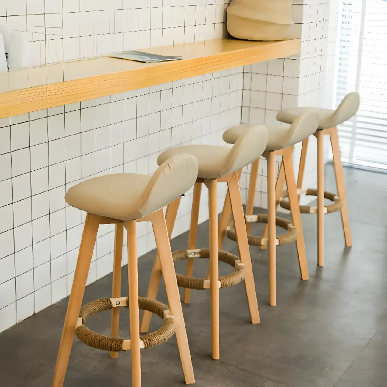 Scandinavian Wood Plush Seat Comfy Design Bar Stool