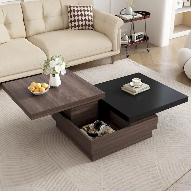 Square Coffee Table with Swivel Top and Hidden Storage
