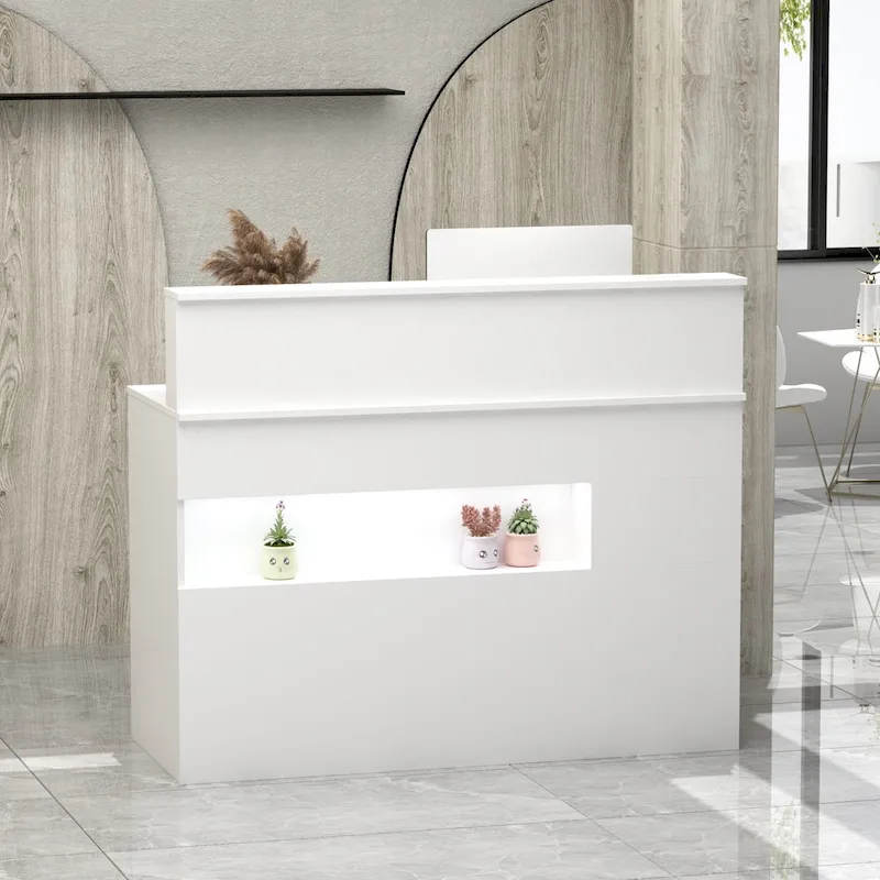 Rectangular Wood Reception Desk with Lighted Compartment