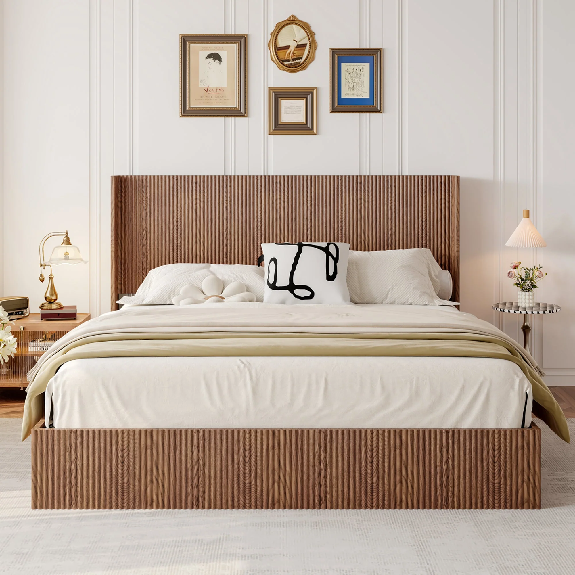 Walker Edison | Modern Grooved Undulating Lift Storage Bedframe