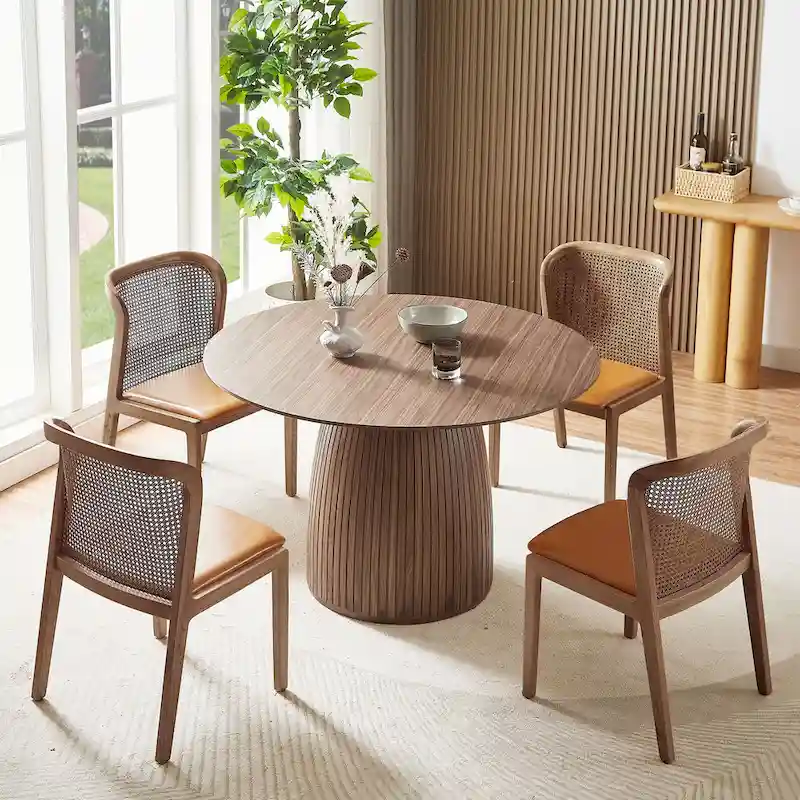 Round Dining Table - Wood Grain Finish, Seats 4-6 (Walnut)