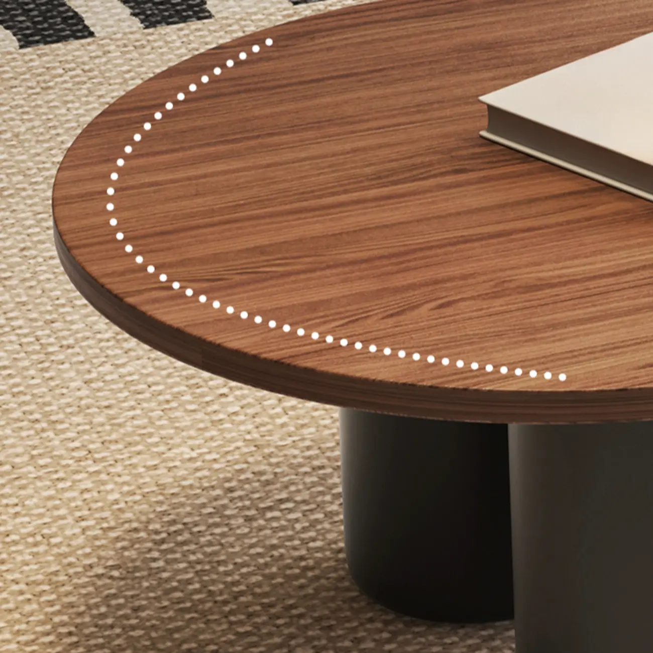 Living Room 4 Legs Simple Wood Stone Oval Coffee Table