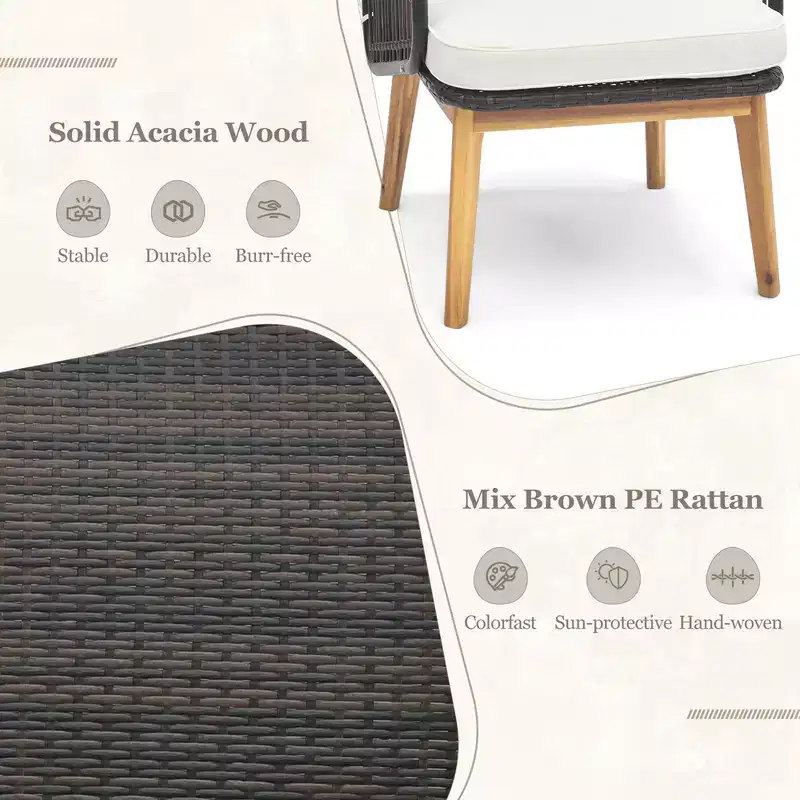 Costway 3 PCS Patio Furniture Set with Cushioned Chairs and Tempered Glass Side Table