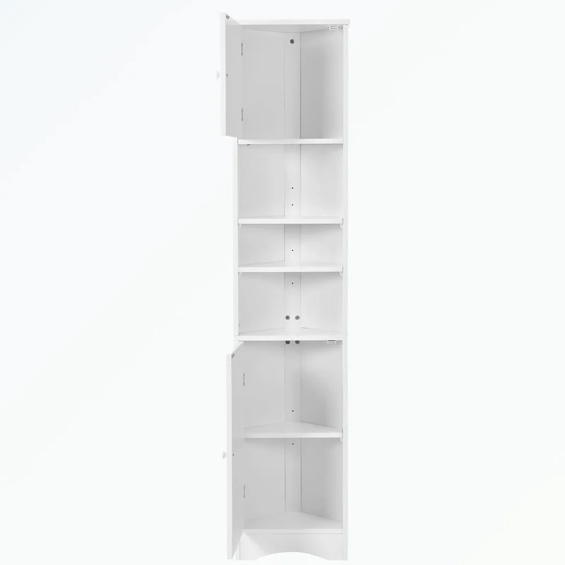 White MDF Tall Corner Bathroom Cabinet with 2 Doors & Adjustable Shelves