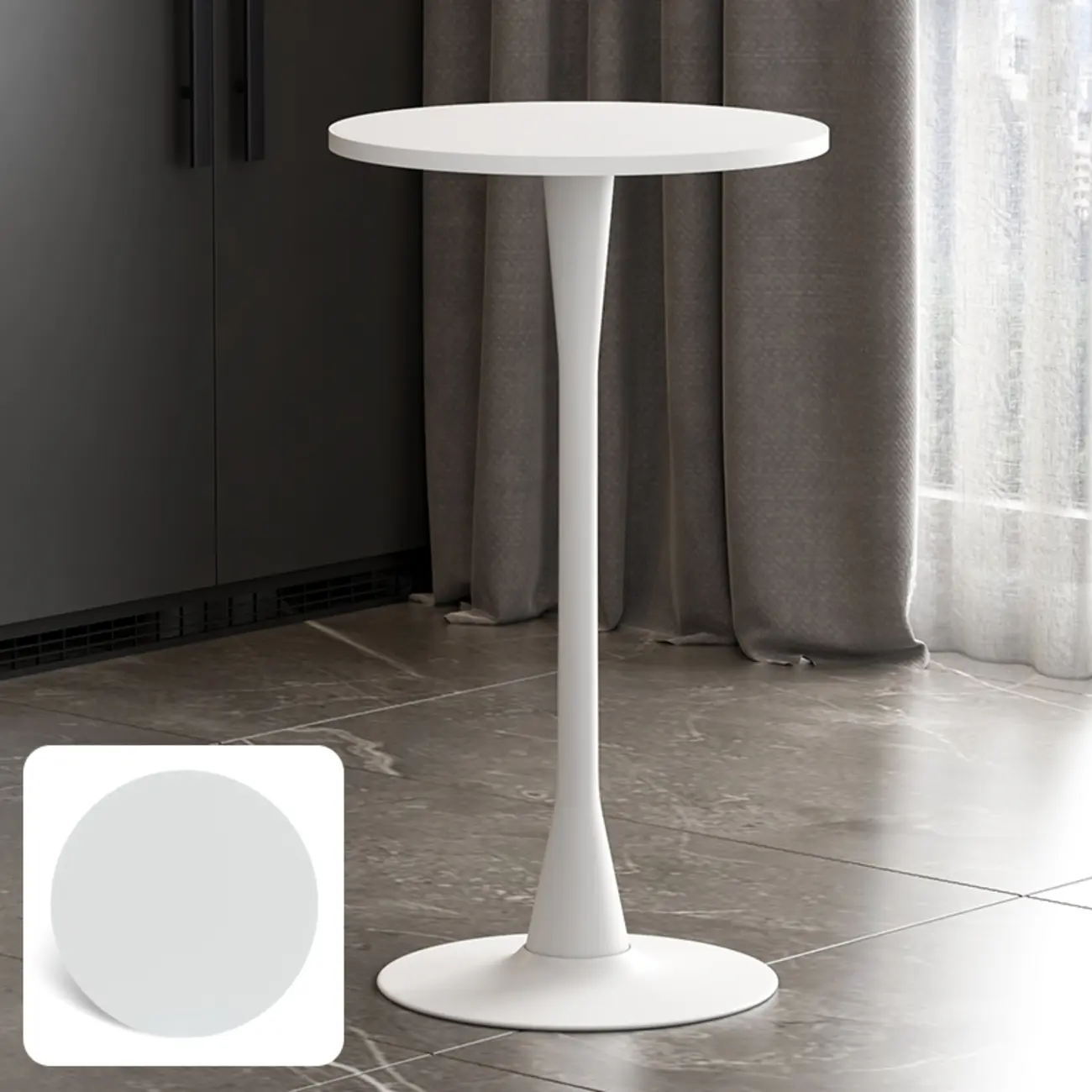 Modern Matte Black Metal Pedestal Round Wood Bar Tables