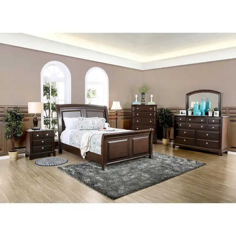Modern Brown Solid Wood Sleigh Bed