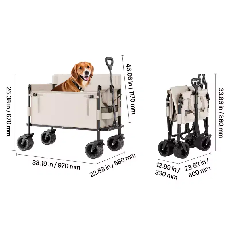 Foldable Wagon Cart that Converts to Bench, 550 lbs Load Capacity, 220 Liter Capacity for Camping