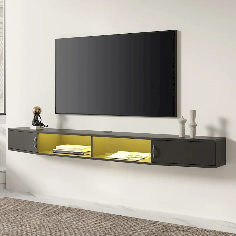 Floating Wall Mounted TV Console Storage Shelf Modern TV Stand Media Console, Walnut - 70