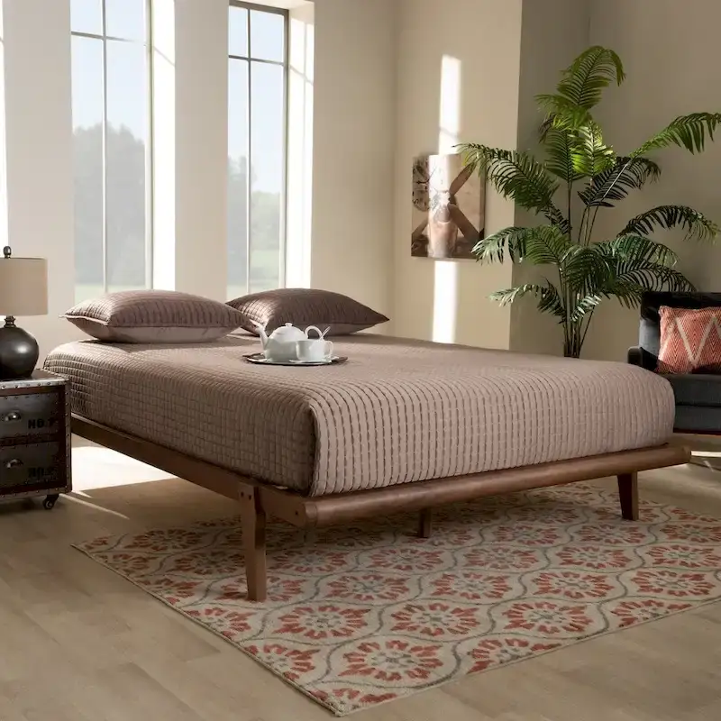 Walnut Wood Platform Bed Frame