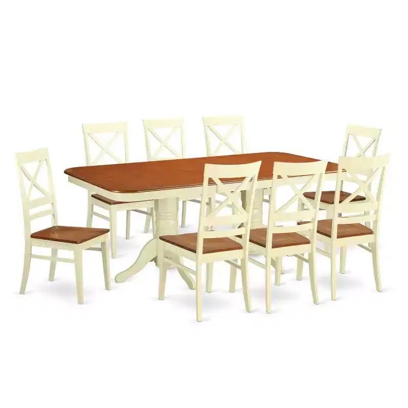 Modern 9 Piece Dining Set - Rectangle Table & 8 Chairs - Buttermilk Cherry Finish - Kitchen Dining Room