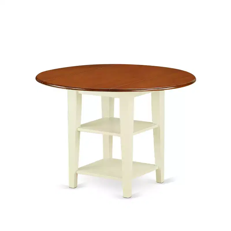 HomeStock 3-Pc Buttermilk and Cherry Solid Wood Top - Round Dining Room Set - Seats-4
