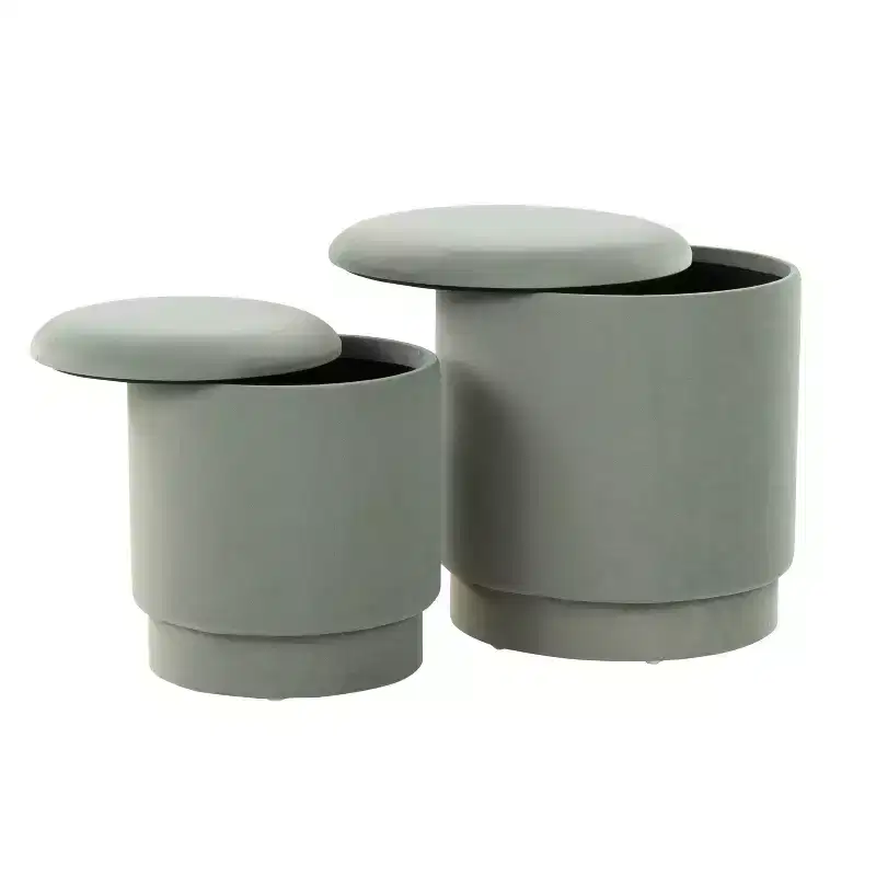 LumiSource Marla Upholstered Ottoman Set Light Green Velvet